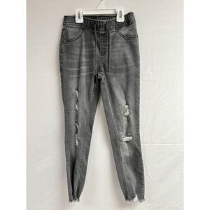 Girls High Rise Elastic Waistband Distressed Raw Hem Jeans Gray Size 12